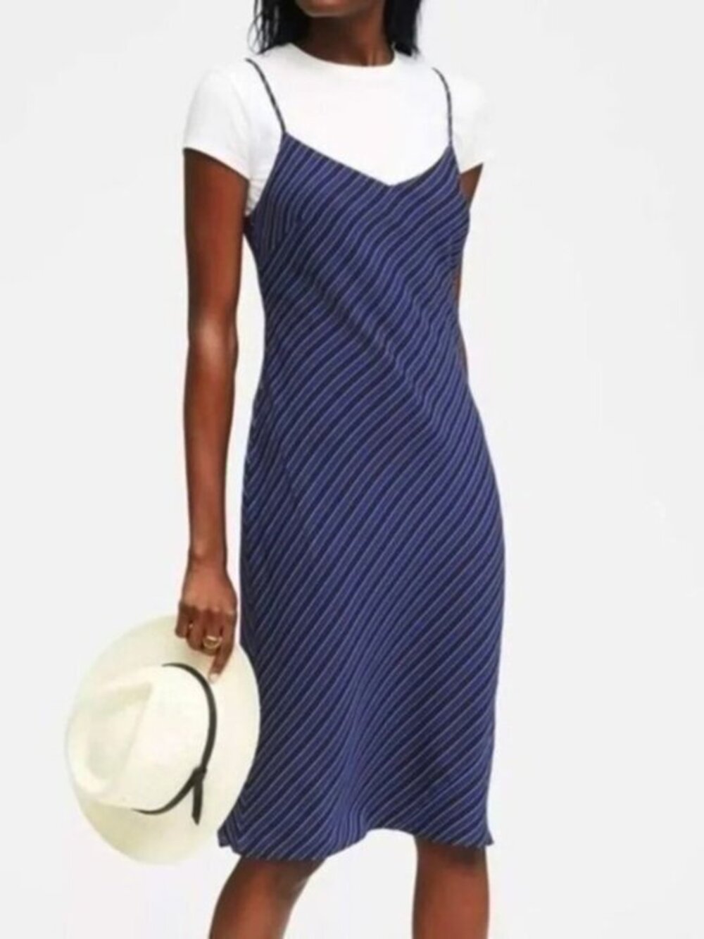 *New Banana Republic 100% Silk Striped Bias Cut Slip Dress Blue 0, XS $190